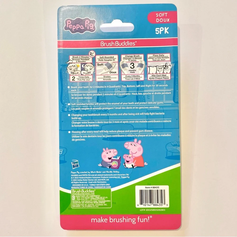Peppa Pig Kids Toothbrush BrushBuddies 5-Pack - Brand New and Sealed